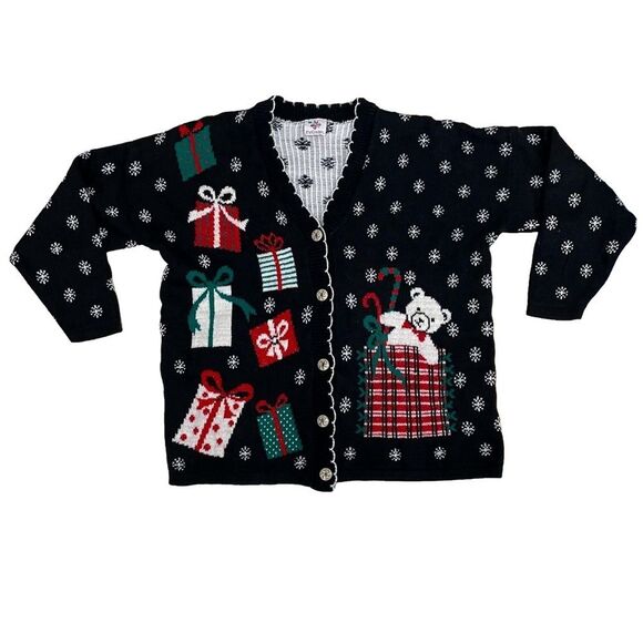 Christmas Sweater Button Cardigan Nutcracker Black Green Red Women’s Size Large - Picture 1 of 10